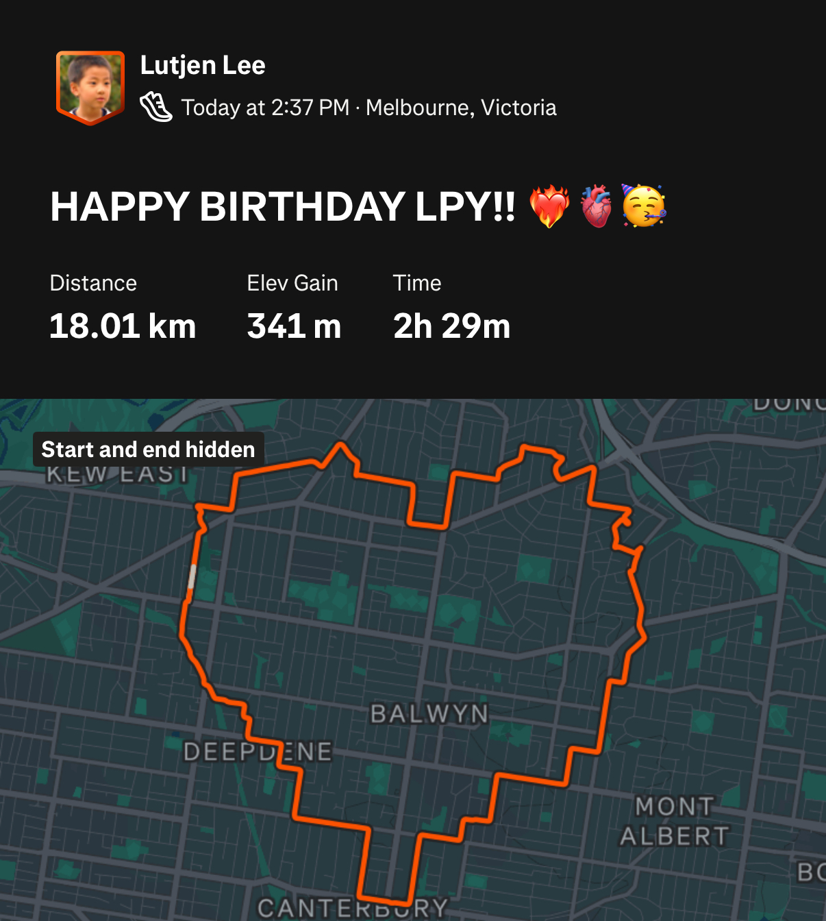HBD LPY Strava route